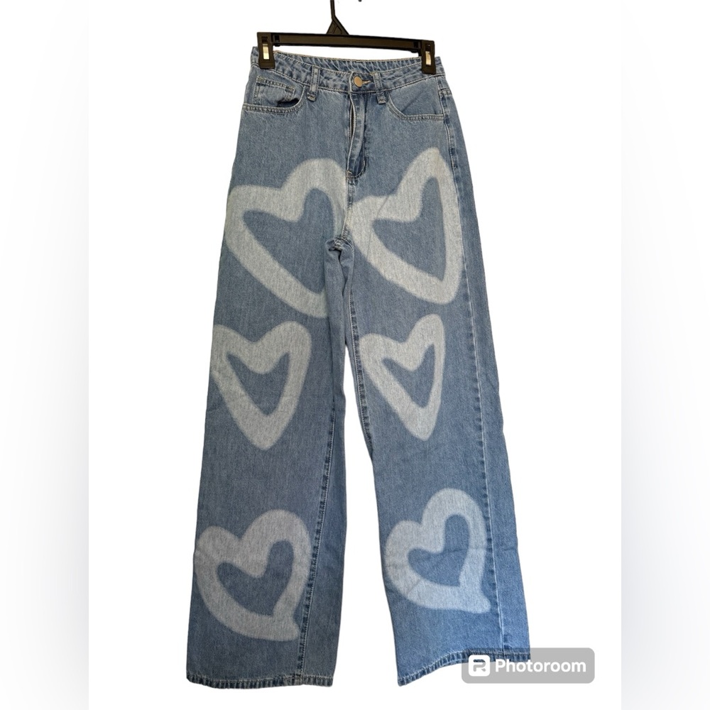 SHEIN graffiti heart wide leg jeans women’s XS